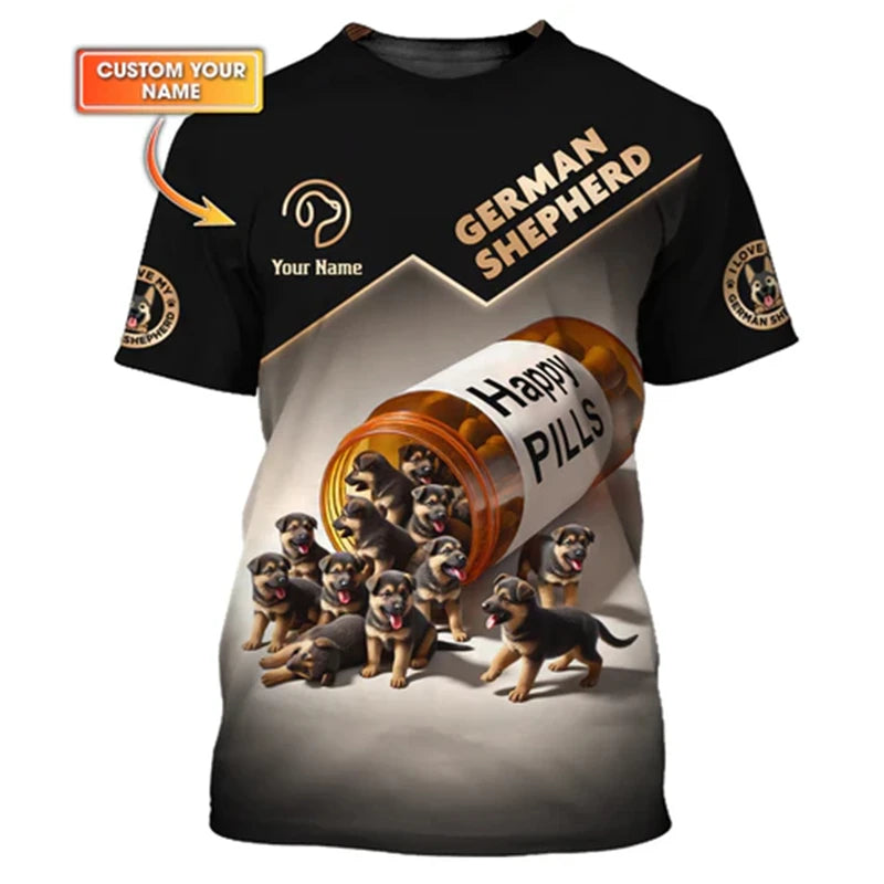 the BEST FRIEND FOREVER - German Shepherd Print T-Shirt for Men, Custom Name O-Neck Short Sleeve Pullover Top, 3D Print Sport Daily Fashion Trend Tee