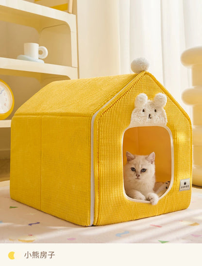 Detachable Pet House Winter Cartoon Bear Warm Cat House Suitable Small Medium Sized Dogs Cats Dog Nests and Caves Pet Supplies