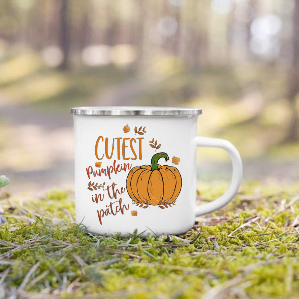 Pumpkin Leaves Dog Cat Printed Enamel Mugs Coffee Cups Fall Thanksgiving Party Wine Juice Mug Handle Cup Autumn Holiday Gifts
