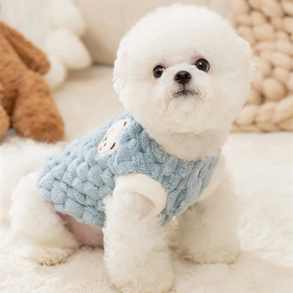 Winter Cat Dog Clothes with Buckle Sweet Bear Print Pet Plush Sweater for Small Dogs Pomeranian Chihuahua Puppy Button Jacket