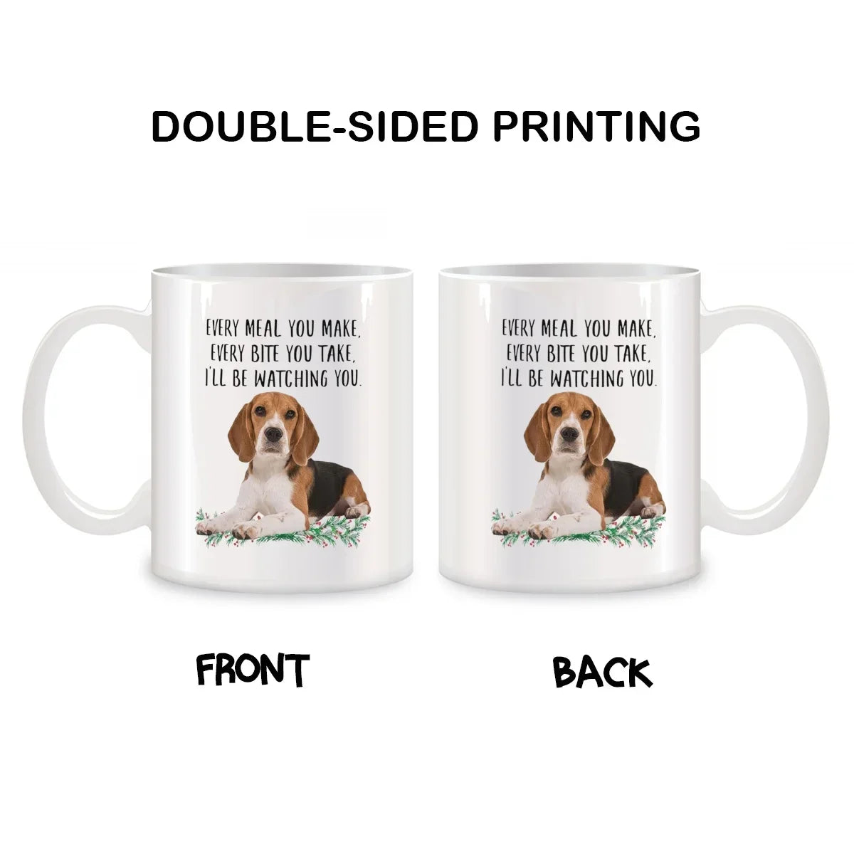 Beagle Ceramic Mug, Coffee Mug, Birthday and Christmas Gifts, White, 11 oz