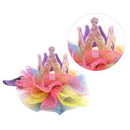 Crown Shaped Pet Hat Gauze Mesh Decorative Headwear for Small to Large Dogs Cats Birthday Party Parade Photo Shoot Purple
