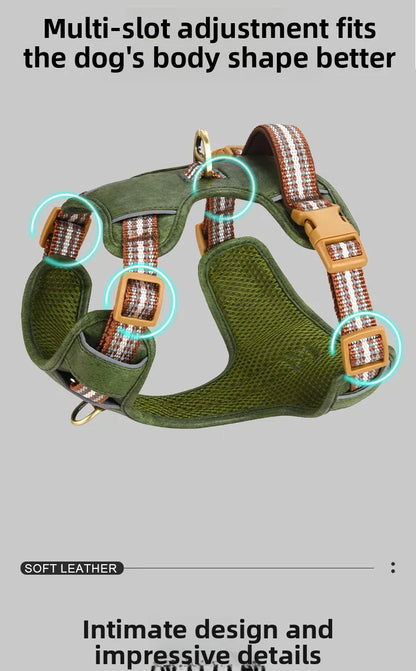 Retro leather pet chest strap, explosion-proof, reflective dog chest and back, breathable and adjustable