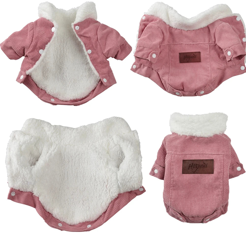 Winter Dog Clothes Thickened Lamb Velvet Puppy Outfit Hooded Soft Fleece Warm Jacket for Small Middle Dog Cat Coat With D-ring