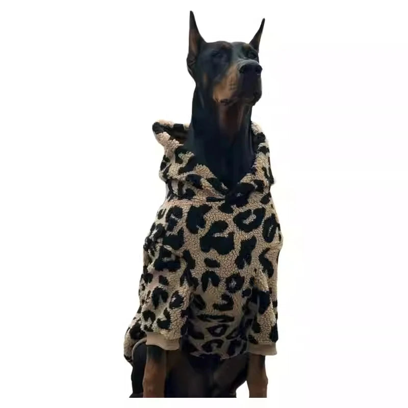 the URBAN LEOPARD ROVER HOODIE - Fashion Leopard Hoodie for Medium/Large Dogs, Warm Fleece Dog Jacket, Doberman Coats for Big Dogs