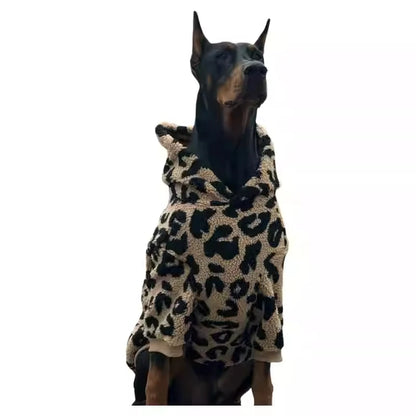 the URBAN LEOPARD ROVER HOODIE - Fashion Leopard Hoodie for Medium/Large Dogs, Warm Fleece Dog Jacket, Doberman Coats for Big Dogs