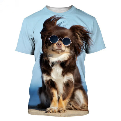 the CUTE CHIHUAHUA - 3D Printed Animal Chihuahua T Shirt For Men Funny Pet Pattern Tees Summer Harajuku Loose O-Neck Tops Short Sleeve Kids T-Shirts