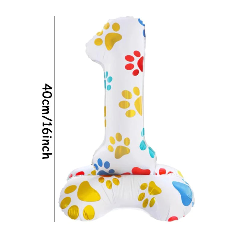 1pc 16inch White Number Standing Ballons Dog Paws Animals Pet Foil Balloons Kids Happy Birthday Party Decoration Baby Shower