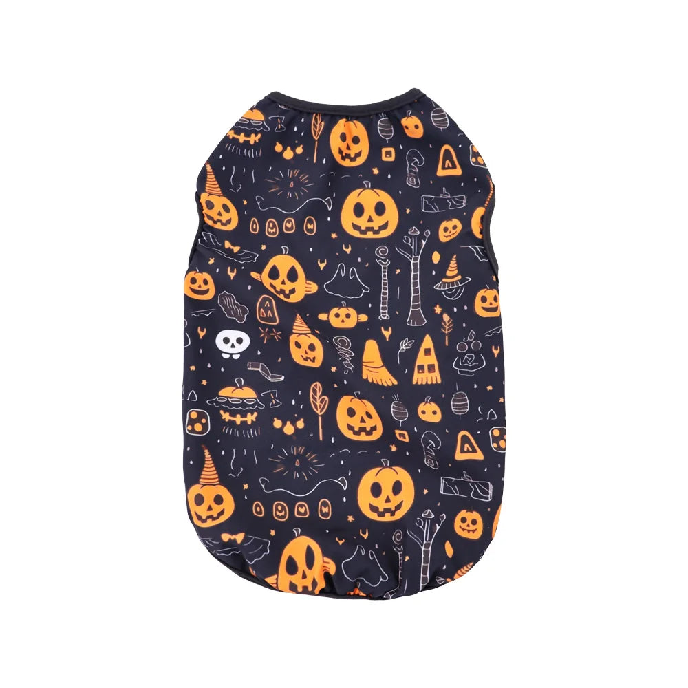 the PAWBOO HALLOWEEN VEST - 1 PC Halloween Pet Vest, Halloween Night Theme Sleeveless Printed T-Shirt, Cat & Dog Parties Style, Multiple Sizes Available