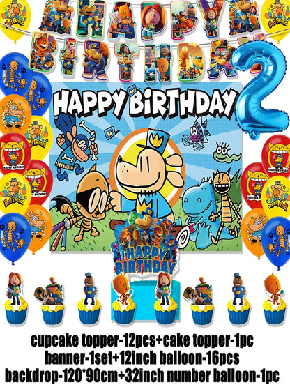 Cartoon DOGS MAN Theme Birthday Party Supplies Decoration Best Friend Balloon Banner Backdrop Cupcake Topper for Kids Child Gift