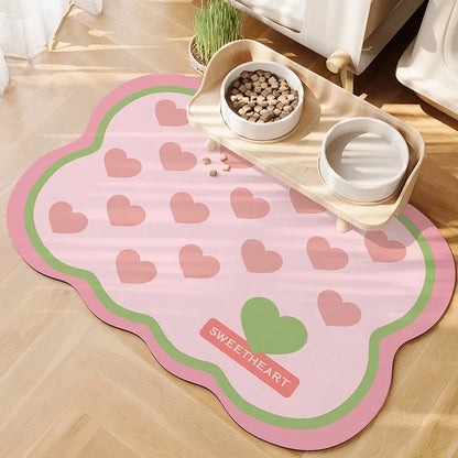 Pet Feeding Mat Waterproof Pvc Leather Carpet Cat Dog Anti-urine Floor Mats Pink Plaid Sweet Home Decoration Rug for Kitchen