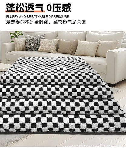 All-Season Checkerboard Dog Bed Mat - Waterproof, Washable Flannel Pet Pad for Crate, Sofa & Car