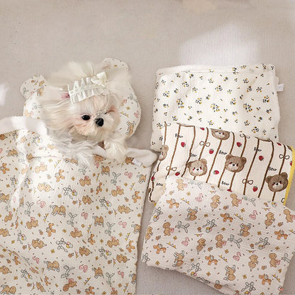 Cozy Dog Bed Pillow with Matching Blanket Reversible Plush Pillow  Blanket Combo Non-Slip Pet Mat for Crates, Floors, or Travel