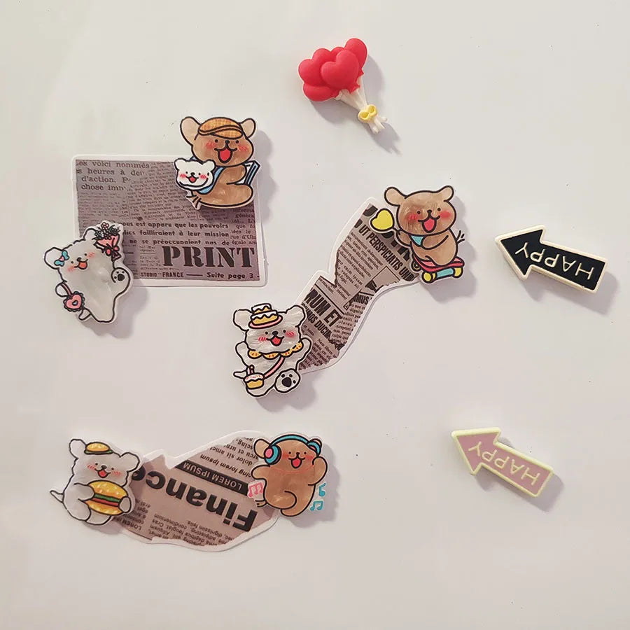 6pcs Cute Cartoon Acrylic Small Dog Refrigerator Magnets Kawaii Creative Fridge Photo Message Magnet Decorative