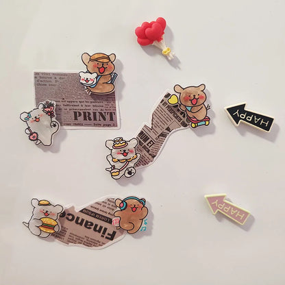 6pcs Cute Cartoon Acrylic Small Dog Refrigerator Magnets Kawaii Creative Fridge Photo Message Magnet Decorative