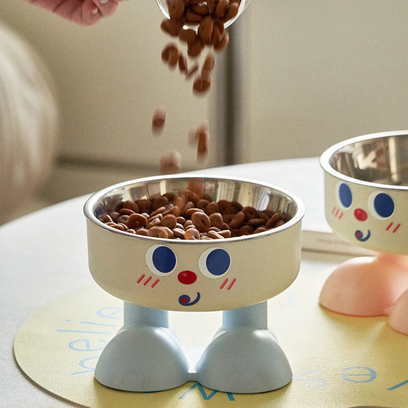 SUPET Cute Smiley Face Stainless Steel Pet Feeding Bowl - Removable, Easy to Clean, Suitable for Small and Medium Dogs and Cats