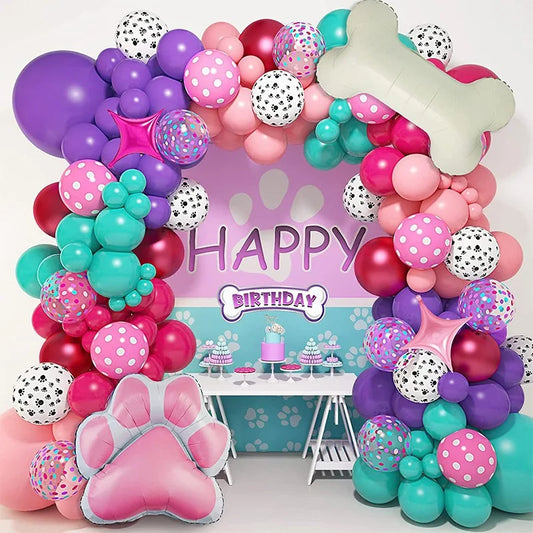 103Pcs Dog Paw Balloons  Balloon Birthday Balloons Garland Arch Kit for Boys Girls Pink Theme Birthday Party Decorations