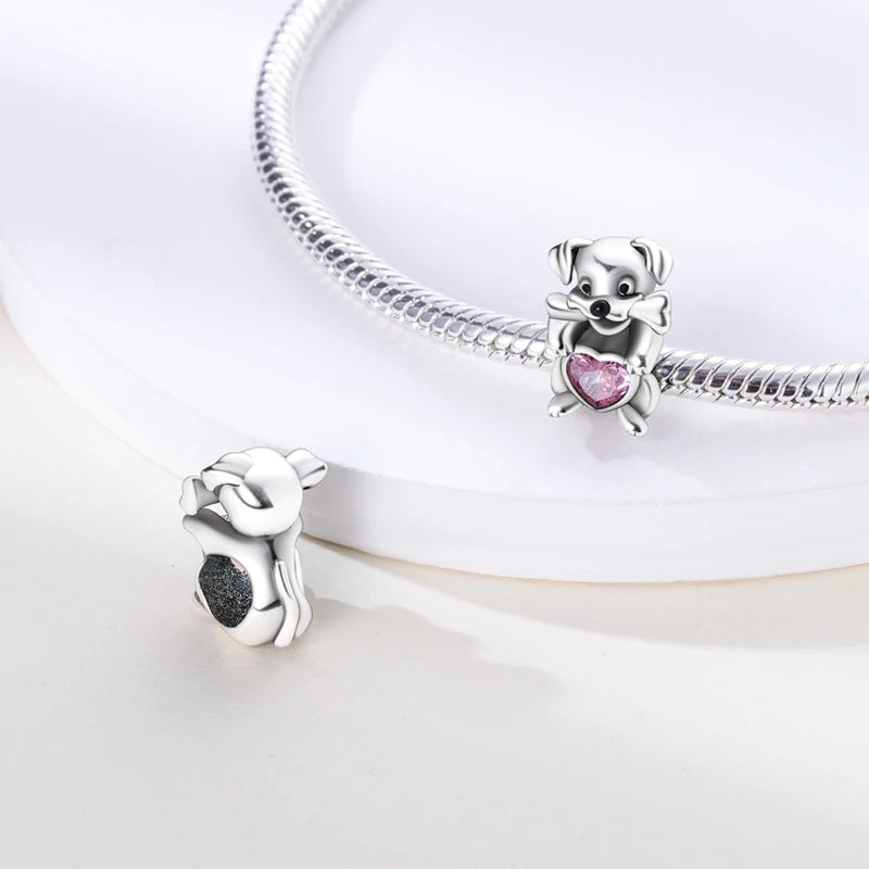 925 Sterling Silver Girl Holding Dog Charms Beads Fit Original 925 Bracelet Making Gift for Woman Jewelry Diy Fashion Pendant