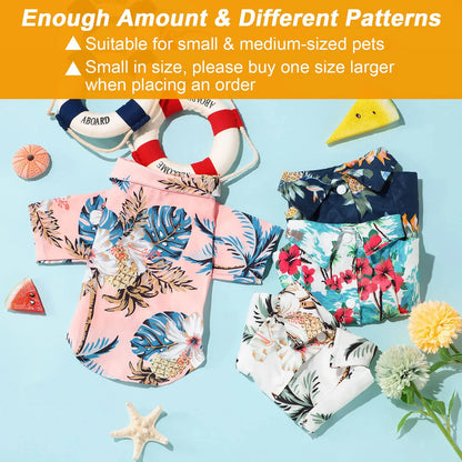 Hawaii Dog Shirt Colorful Flower Printed T-Shirt Breathable Cool Shirt Summer Beach Style Dog Clothes Medium and Large Dog Boys