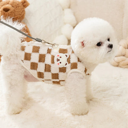 Winter Cat Dog Clothes with Buckle Sweet Bear Print Pet Plush Sweater for Small Dogs Pomeranian Chihuahua Puppy Button Jacket