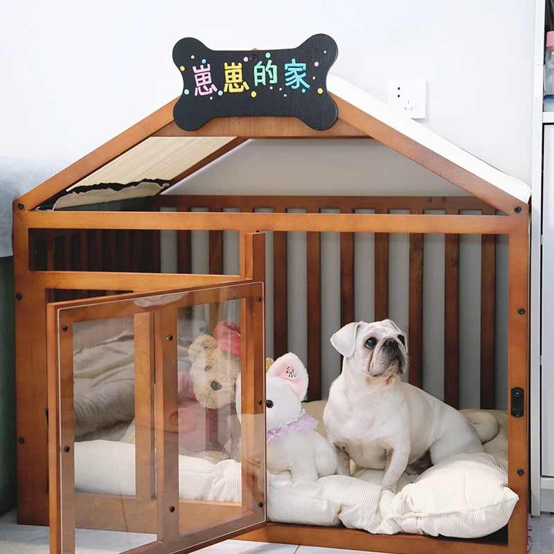 the MILKBONE HOUSE - Indoor Solid Wood Creativity Design Special Use Pet Doghouse, Detachable Washable Advanced Light Luxury Large Dogs Big Villa