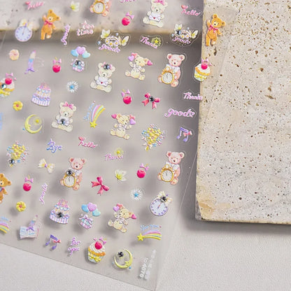 Graffiti Cat Claw Rabbit Bunny Bear Dog Flower Lovely Animal Fruit Dim Sum Candy Sunflower Adhesive 5D Nail Art Stickers Decal