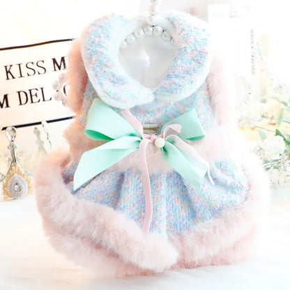 Dog Clothing Winter Thickened Cat Princess Dress Color Tow Dog Double-layer Skirt Fashion Design Warm Dog Coat