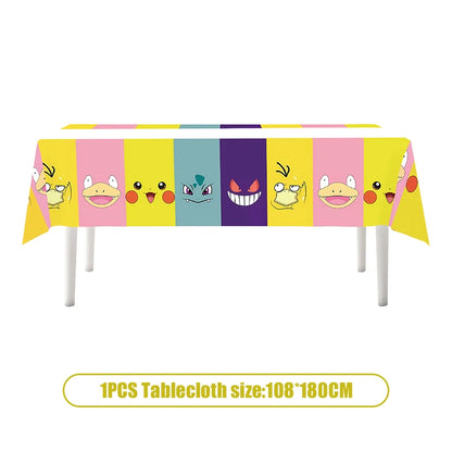 Pikachu Birthday Pokemon Party Decorations Pikachu Foil Balloons Disposable Tableware Plate Napkin Banner For Boy Party Supplies