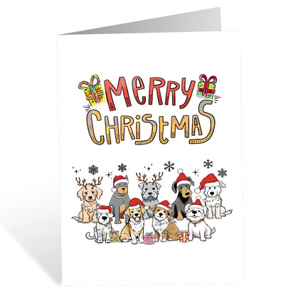 Festive Christmas Dogs Greeting Card,Cute Puppy with Santa Hat & Elk Horns Christmas Cards,Novelty Holiday Gift for Dog Lovers