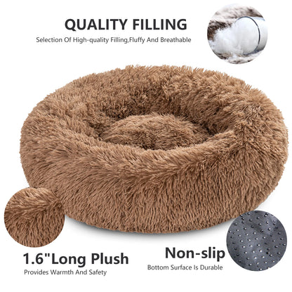 Calming Dog Bed for Small Dogs - Donut Washable Small Pet Bed, Anti-Slip Round Fluffy Plush Faux Fur Large Cat Bed