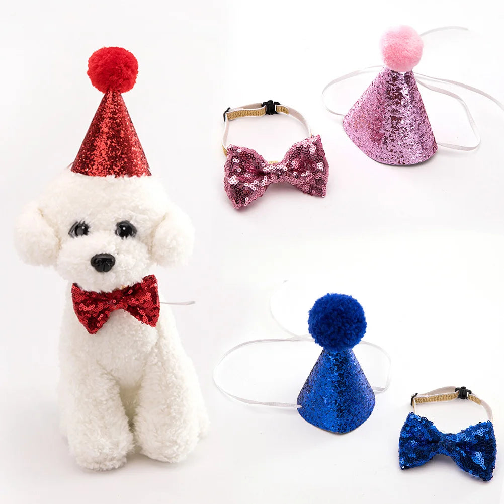 Cat Dog Pet Birthday Hat Bowknot Adjustable Chin Strap Comfortable Cloth Cosplay Headwear Party Photo Shoot Happy Birthday Party