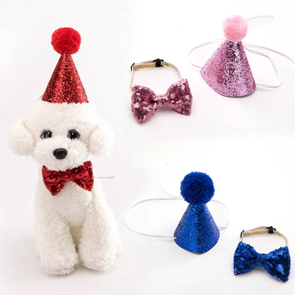 Cat Dog Pet Birthday Hat Bowknot Adjustable Chin Strap Comfortable Cloth Cosplay Headwear Party Photo Shoot Happy Birthday Party