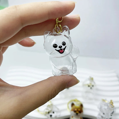 5pcs Cute Transparent Plastic Keychain Dog Hair Storage Keyring Bag Car Interior Decoration Pendant Souvenir For Family Members