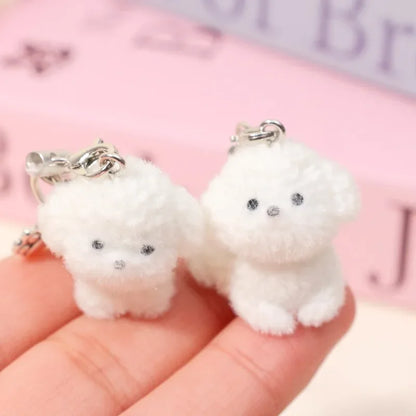 1/2Pcs Kawaii Puppy Keychain 3D Flocked Dog Little Plush Animal Pendant Backpack Car Keyrings Charms Hangs Decor Accessories