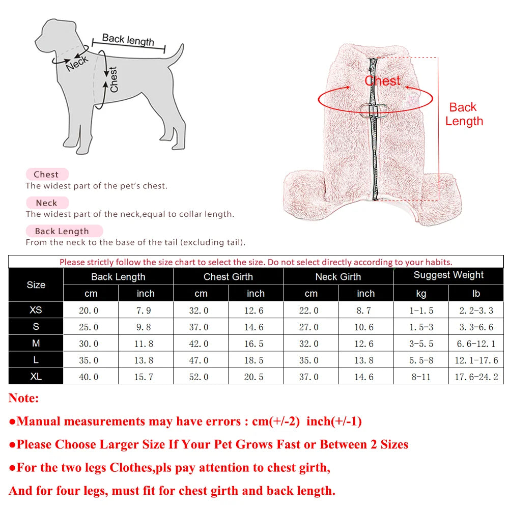 Winter Dog Jumpsuit Fleece Warm Pet Clothes For Small Medium Dogs Cats Soft Plush Pajamas Puppy Jacket Overalls Chihuahua Coat