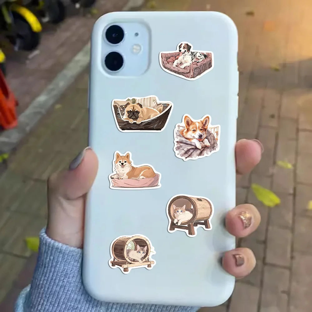 50PCS Cute Pet Animal Comfortable Dog Cat Sticker Cartoon Decals Laptop Notebook Phone Fridge Decoration Sticker Toys