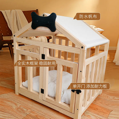 the DOG BONE DOGHOUSE - Solid Wood Doghouse, Large Space Double Doors Indoor Breathable Small Dog Washable Cat's Nest Doghouse, Waterproof Pet Bed