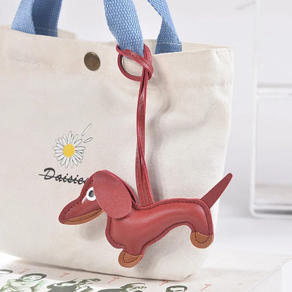 Mini Dachshund Dog Keychain  PU Leather Animals Keyring Hanging Ornament Backpack Handbag Charm Gift for Men Women