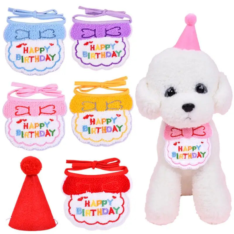 Cute Pet Cat Dog Birthday Scarf Hat Set Cat Birthday Party Supplies For Small Medium Pets Pet Scarf Birthday Hat Accessories