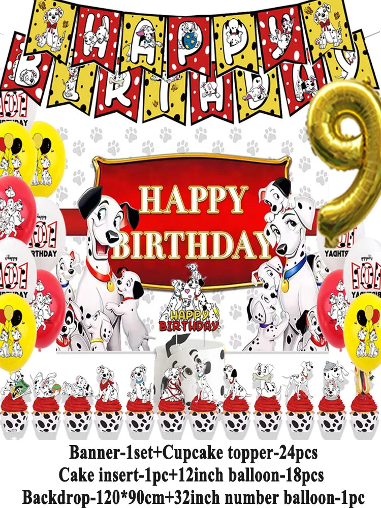 Disney 101 Dalmatians Birthday Party Supplies Cartoon One Hundred and One  Dog Balloon Backgrounds Cake Topper Banner Kids Gifts