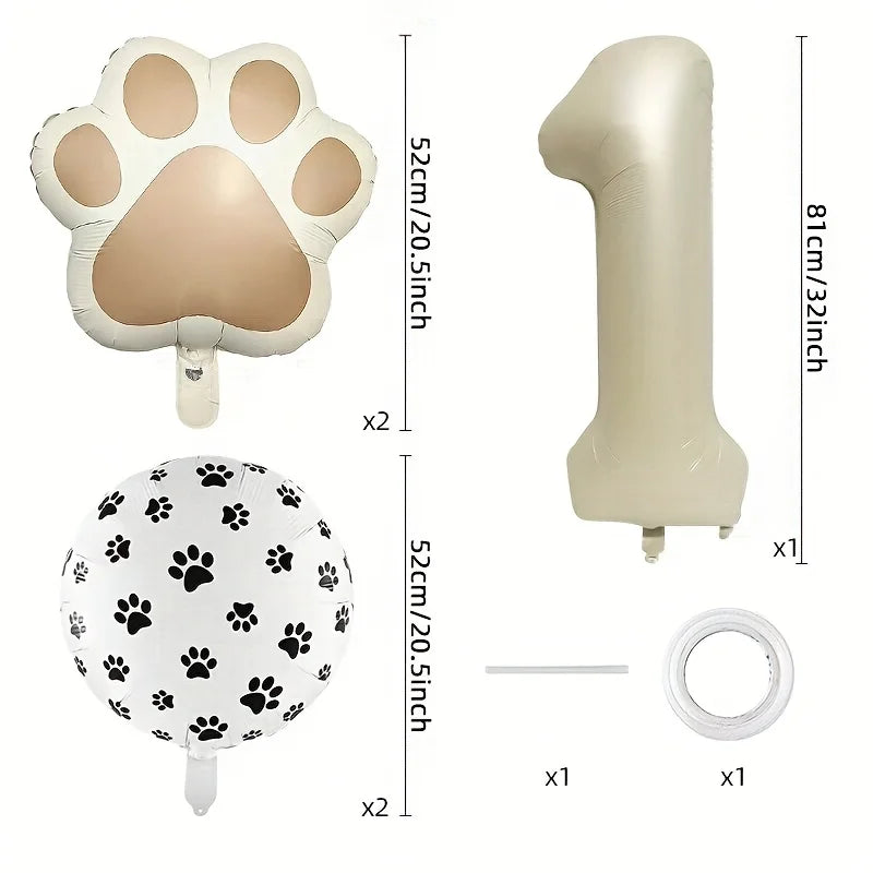 7Pcs Animal Let's Pawty Dog Cat Paw Aluminum Balloon 40 inch Cream Number Birthday Party Decoration Balloon Baby Shower Supplies