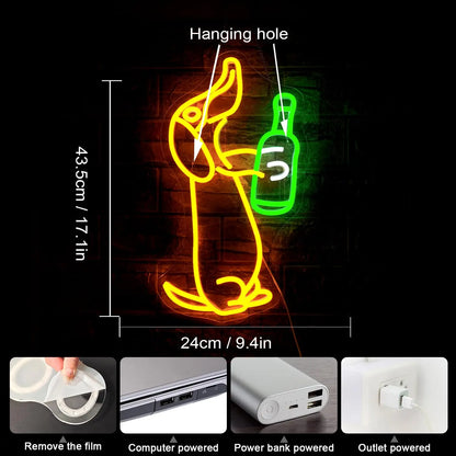 Dog Beer Neon Beer Signs for Wall Decor Bar Sign Animal Bar Light up for Bedroom Men Cave Birthday Party Home