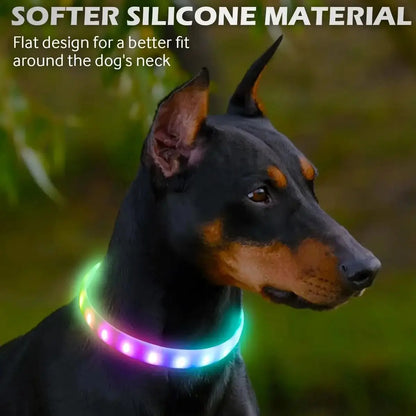 the GLOWGUARD COLLAR - USB Rechargeable Glowing Collar for Large and Small Dogs, LED Glowing Dog Collar - 9 Flashing Modes - Adjustable Soft Silicone Collar