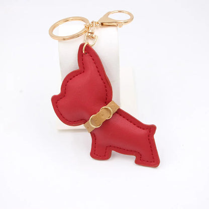 cute fashion pu leather French bulldog keychain keyring for women ladies animal car key chain handbag backbag pendant bag charm