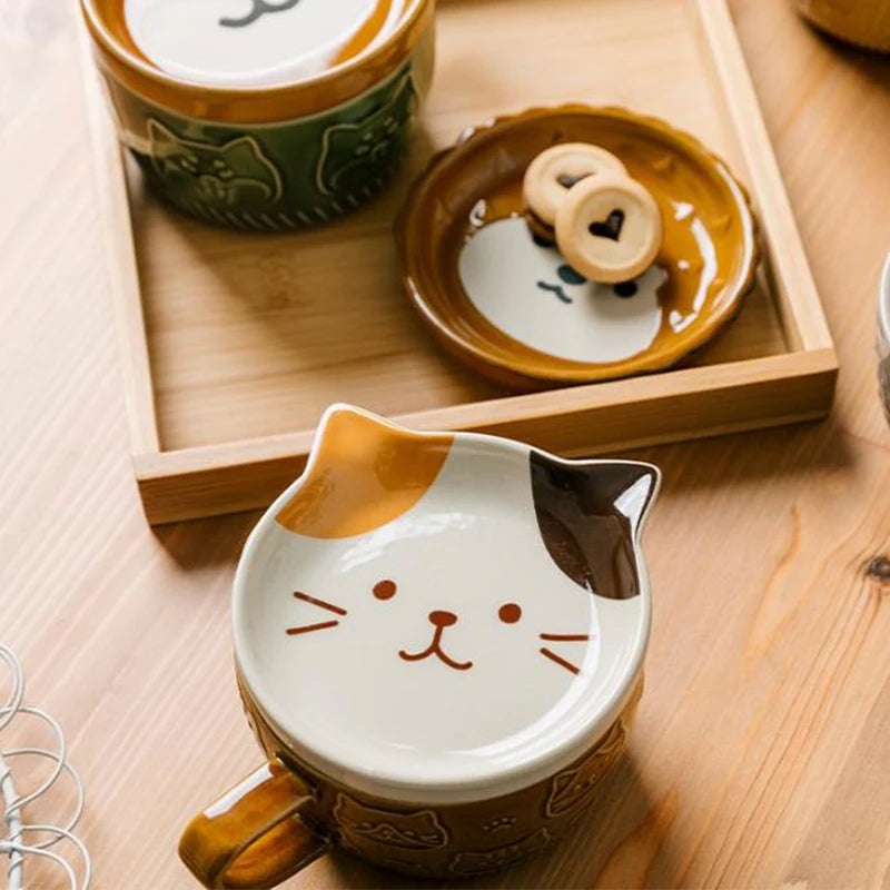 Ceramic Coffee Mug With Lid Japanese Cartoon Animal Pattern Breakfast Cup Mug Milk Cup