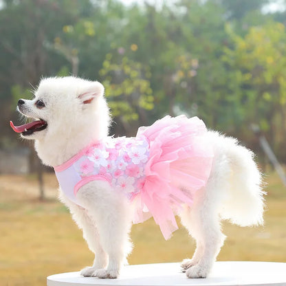 Lace Chiffon Dress for Small Dog Floral Dress Party Birthday Puppy Wedding Dress Summer Cute Costume Clothes for Pet Dogs Cat