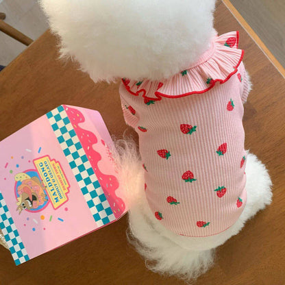 Medium Cat Clothing Cute Dog Clothing for Small Dog Strawberry Dog Vest Summer Breathable Vest Ruffled Collar Pet Clothes