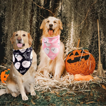 2 Pack Halloween Dog Bandanas Pink Black Ghost Boo Dog Scarf Bibs Triangle Pet Scarf Pet Halloween Bandanas Costumeall Dogs Cats