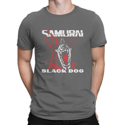 the BLACK DOG SAMURAI - Black Dog T-Shirt, Pure Cotton Novelty T-Shirt, Round Collar Cyber Samurai Punk Tee Shirt, Short Sleeve Clothes Graphic Printed
