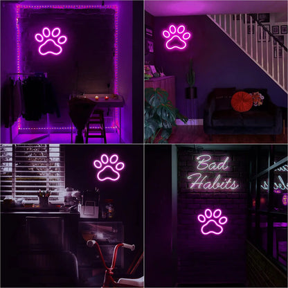 Dog Paw Neon Sign - Custom LED Pet Store Decor Veterinary Clinic Home Kennel, Heartwarming Gift for Dog Lovers & Pet Shop Owners